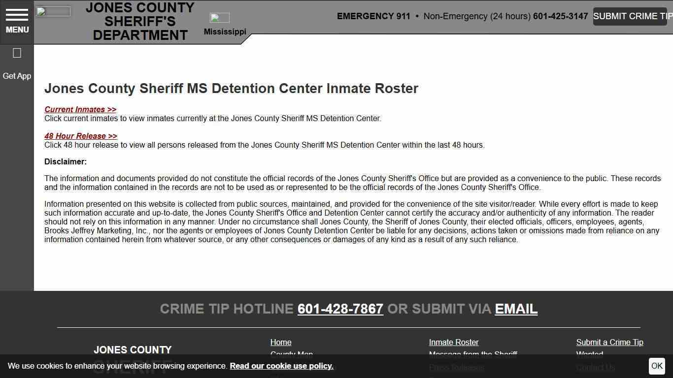 Inmate Roster Disclaimer | Jones County Sheriff's Department